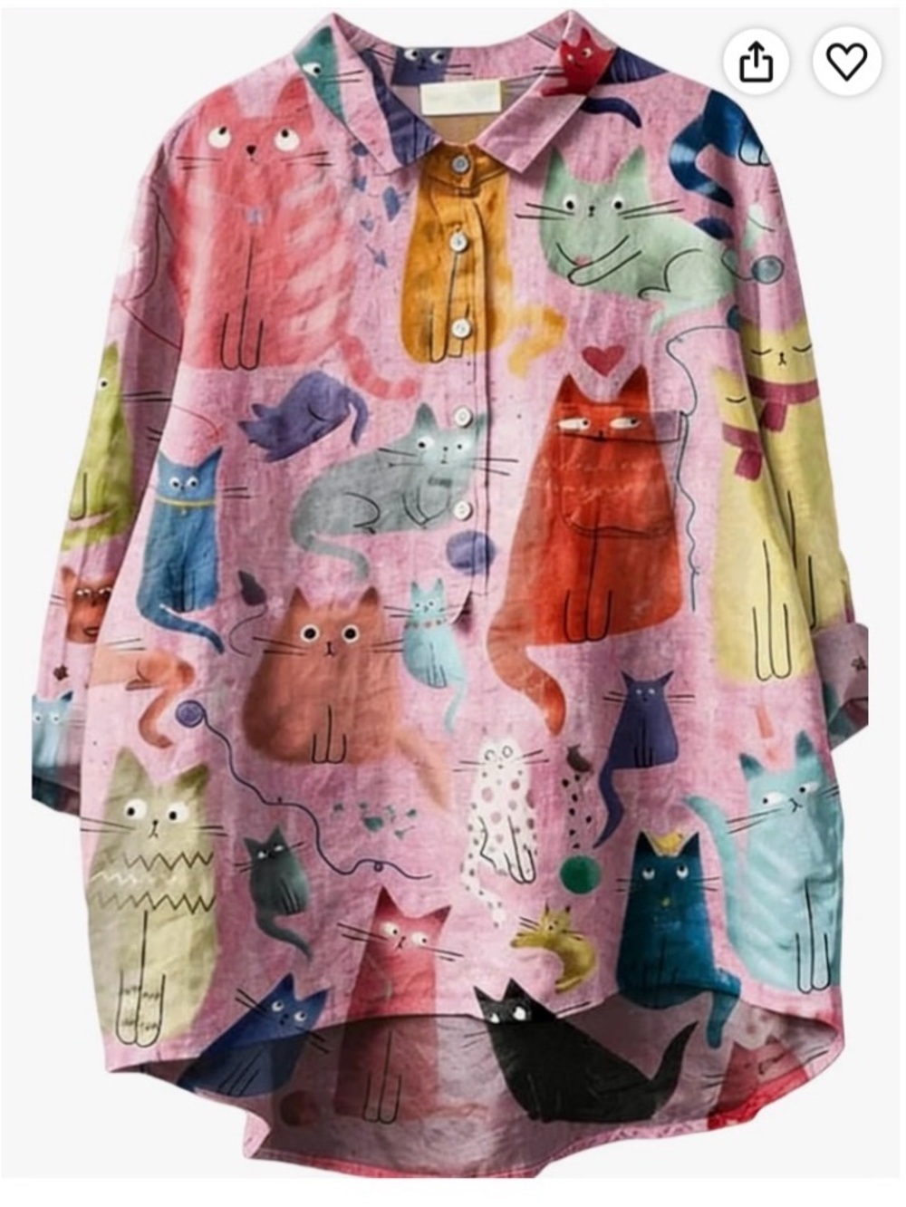 Whimsical Bohemian Cat-Print Top. Tunic length. NWOT. Size S